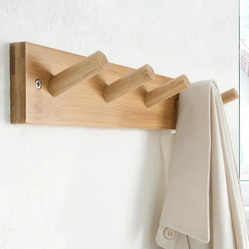 Miniatura 3 de SKOLOO Perchero de Pared de Bambú Montado en la Pared, 16 Pulgadas de Agujero a Agujero, 5 Clavos de Bambú para Pared para Colgar Ropas, Batas