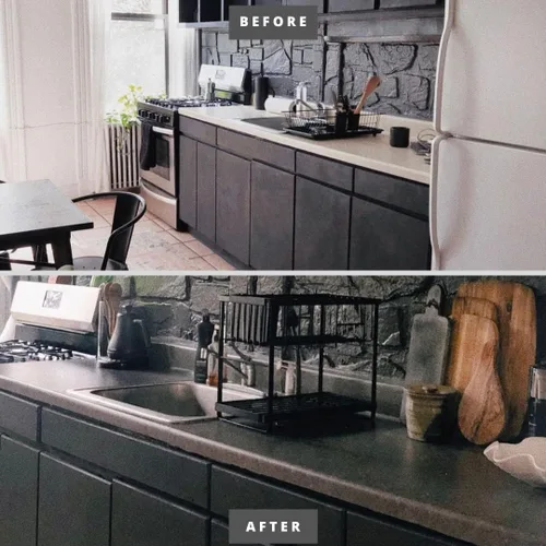 Miniatura 5 de EZ FAUX DECOR Rollo de esteatita mate con diseño de mármol, color gris granito, negro, mate, para encimera de cocina, actualización instantánea