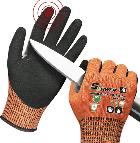 Guantes de trabajo resistentes a los cortes de nivel más alto ProGuard PR3326 de Schwer para protección extrema, guantes de corte ANSI A9 con pulgar