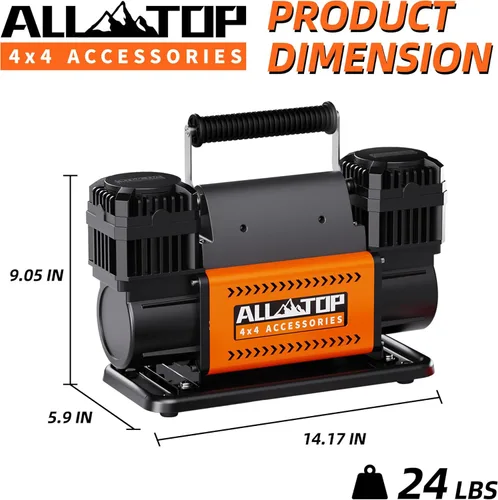 Miniatura 5 de ALL-TOP Compresor de Aire de Doble Cilindro con Kit Inflador de Neumáticos con Manómetro de Presión Digital, Inflador Portátil 12V 12.35 pies³/Min