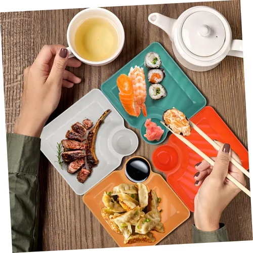 Miniatura 7 de Housoutil Bandeja cuadrada para papas fritas con asas resistentes para aperitivos decorativos para servir alimentos