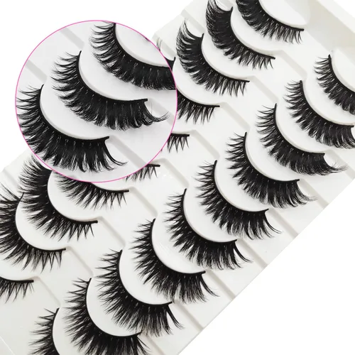 Miniatura 3 de Pestañas de ojo de gato, aspecto natural, finas, esponjosas, de 0.59 pulgadas, cortas, de visón de zorro, paquete de pestañas postizas de visón