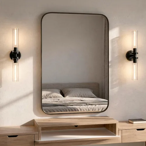 Miniatura 9 de Juego de 2 apliques de pared, lámparas de baño cableadas, iluminación de pared moderna para tocador de baño con pantalla de vidrio transparente