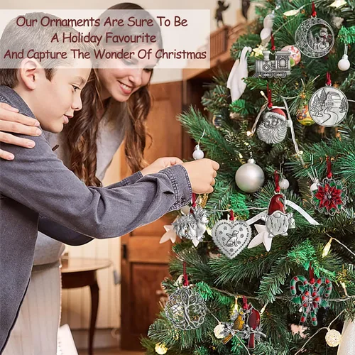 Miniatura 3 de Adornos navideños, 2024 Adorno de árbol de Navidad de peltre sólido hecho a mano de metal para colgar, artesanía DIY, coleccionables para árboles
