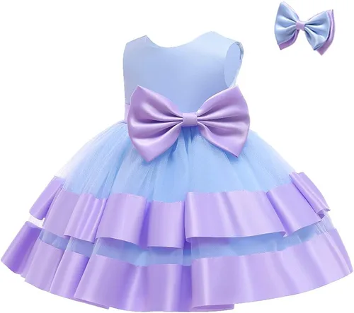 Miniatura 4 de 3M-6T Vestido de Concurso con Volantes de Encaje sin Espalda para Bebé Niña Vestido Tutú para Niña Pequeña Vestidos de Fiesta de Tul con Flores