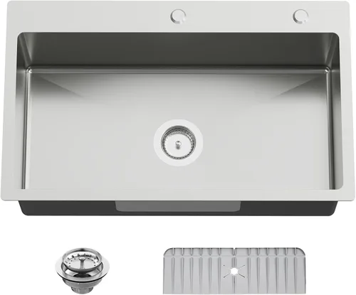 Miniatura 18 de Fregadero Negro de Cocina y Bar, Fregadero de Cocina de Acero Inoxidable de 15 x 17 Pulgadas para Empotrar, Fregadero de Bar Moderno de Un Solo