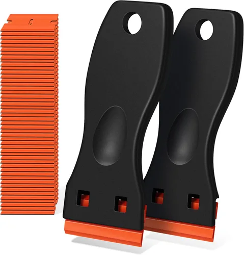 Miniatura 8 de Raspador de cuchilla plástico para retirar pegante, adhesivos, calcomanías, pintura del automóvil, ventanas y vidrio, paquete de 2 raspadores y 120