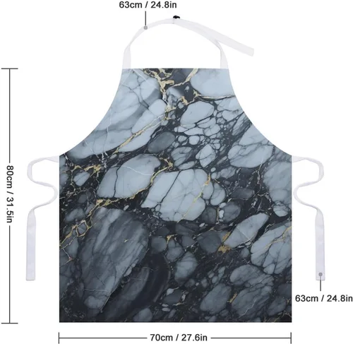 Miniatura 2 de MUSM Apron for Adults - 27.6 X 31.5 Inch, Heavy-Duty Polyester Aprons with Two Large Pockets, Waterproof Black Textured Marble Kitchen Apron for