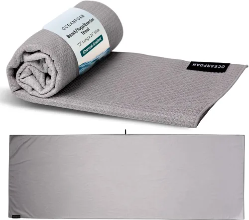 Miniatura 11 de Oceanfoam Toalla de playa ligera, absorbente, de secado rápido, resistente a la arena, antideslizante, ideal para entrenamientos, yoga, pilates