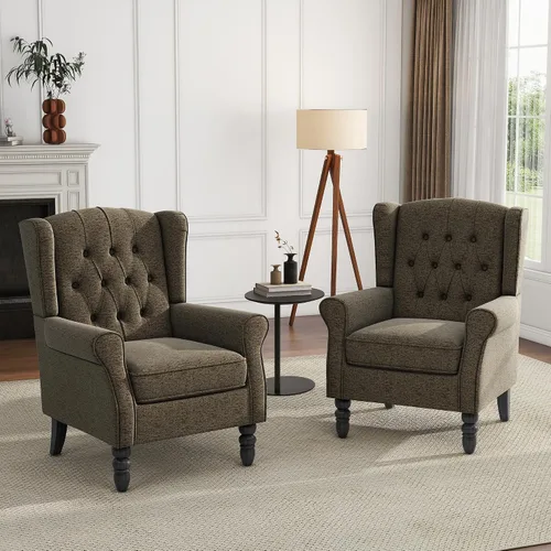 Miniatura 38 de Silla decorativa de respaldo alto, sillón tapizado de tela, silla con respaldo alado para sala de estar, cómodo sofá individual, asiento de lectura