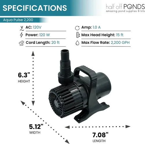 Miniatura 2 de HALF OFF PONDS - Bomba de agua sumergible, bomba de estanque de 2,200 GPH con cable de alimentación de 20 pies y altura máxima de 15 pies, bomba