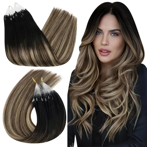 Miniatura 20 de Ugeat - Extensiones de cabello humano con microanillo, 14 pulgadas, extensiones de cabello Remy con microcuentas de 1 gm/hebra, 50 gms, extensiones