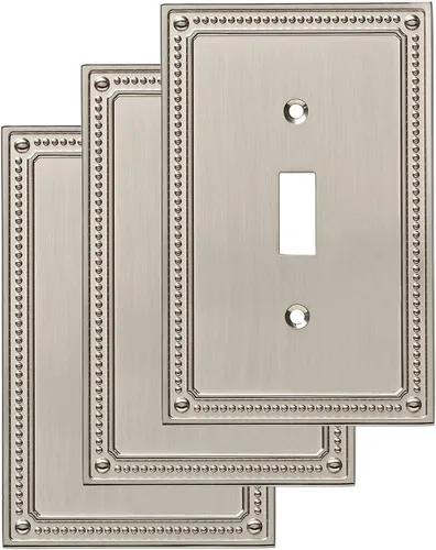 Miniatura 12 de Marco cobertor clásico de pared para interruptor de luz único con diseño de bolitas Franklin Brass, Plateado, W35065-SN-C