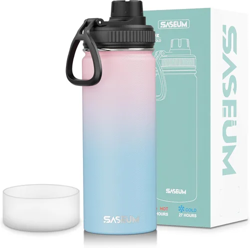 Miniatura 22 de SASEUM Botella de agua de acero inoxidable de 12 onzas, botella aislada sin BPA con tapa de boquilla a prueba de fugas, botella de metal de boca