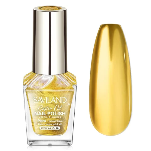 SAVILAND Esmalte de uñas metálico dorado: esmalte de uñas espejo dorado de secado rápido, esmalte de uñas cromado regular, fácil de usar y quitar,