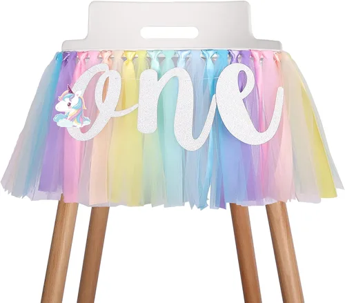 Cartel decorativo de unicornio para silla de bebé, cartel de el primer cumpleaños, guirnalda de tela para silla de bebé, suministros de fiesta,