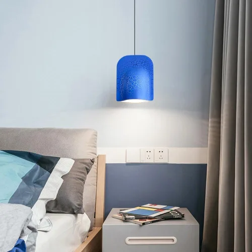 Miniatura 2 de Nordic Creative Crackle - Lámpara colgante pequeña de hierro de una sola cabeza G9 Socket lámpara colgante para dormitorio junto a la cama (azul)