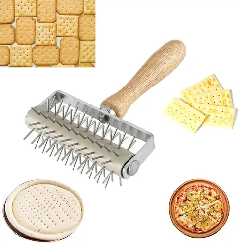 Miniatura 2 de Time-Saver - Rodillo para masa de pizza con mango de madera, para pizza, galletas, pasteles, pasteles, masa de pan (acero inoxidable)