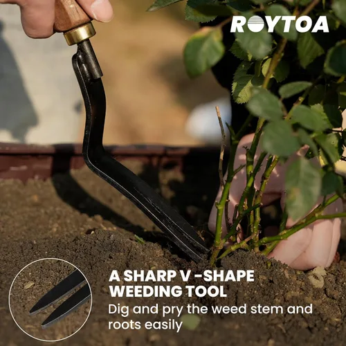 Miniatura 4 de ROYTOA Juego de herramientas de jardín, 5 herramientas de jardinería, cultivador manual de acero inoxidable, azadas, pala, paleta y desbrozadora
