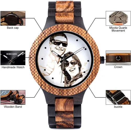 Miniatura 7 de BOBO BIRD Relojes de madera grabados personalizados para hombre, relojes de pulsera casuales de cuarzo, para hombres, familiares, amigos, regalo