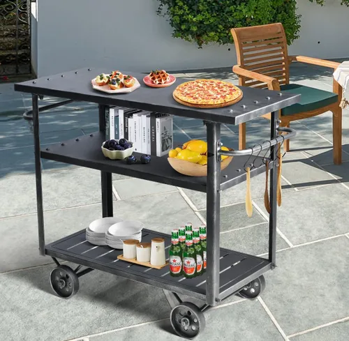 Carrito de almacenamiento industrial de 3 niveles con ruedas para vino, estante de vino de metal con ruedas, cocina, bar, comedor, té, vino, carrito