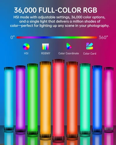 Miniatura 6 de AMBITFUL Varita de luz LED RGB A2 - Barra de luz magnética de video a todo color, luz de tubo de mano con 29 efectos, 2500-8500K, 2500mAh, CRI 95+