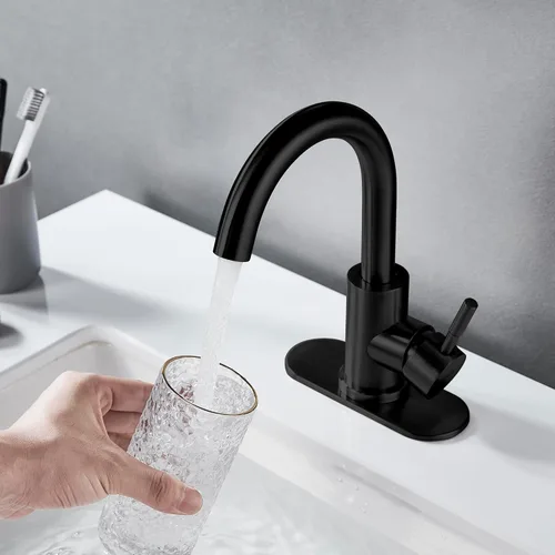 Miniatura 2 de Grifo de Lavabo de Baño Negro Mate de Un Solo Orificio, Grifo de Baño Moderno de Una Sola Manija Grifo de Barra de Acero Inoxidable Comercial Grifo