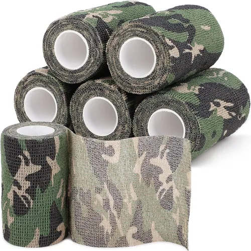 Miniatura 24 de Cinta adhesiva de camuflaje de 6 rollos, 1/2/3/4 pulgadas x 14.8 pies, vendaje autoadhesivo de camuflaje para acampar al aire libre, tira elástica