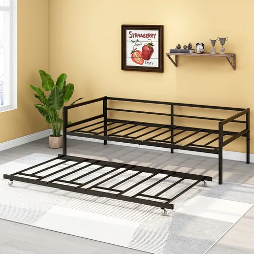 Miniatura 6 de HOMERECOMMEND Sofá cama de metal de tamaño individual con nido y listones de metal resistente, soporte para sofá cama, plataforma doble, base