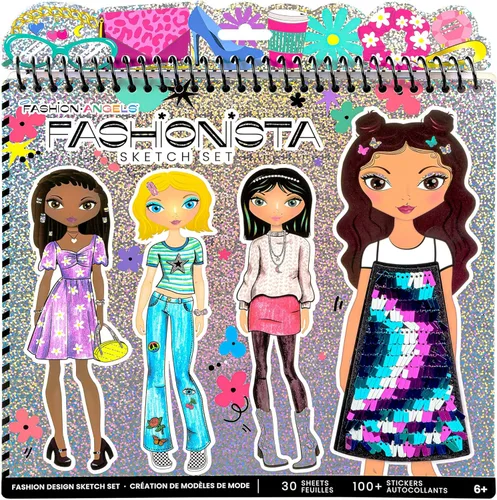 Miniatura 2 de Fashion Angels Cuaderno de bocetos de diseño de moda - Libro de bocetos para principiantes, bloc de bocetos con plantillas y calcomanías para niños