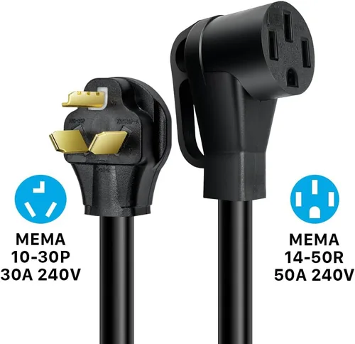 Miniatura 3 de Cable adaptador de cargador EV de 50 amperios a 30 amperios, Nema 10-30P macho a 14-50R hembra conector de alimentación para carga de nivel 2