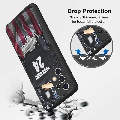 Miniatura 4 de Fundas de teléfono con número de nombre personalizado, diseño de bandera de Estados Unidos, para Galaxy A16/A15/A25/A14/A54/A53 Béisbol