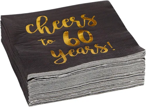 Miniatura 6 de BLUE PANDA Servilletas de cóctel con texto en inglés «Cheers to 60 Years» – Servilletas de fiesta de 60 cumpleaños – Decoración de 60 aniversario