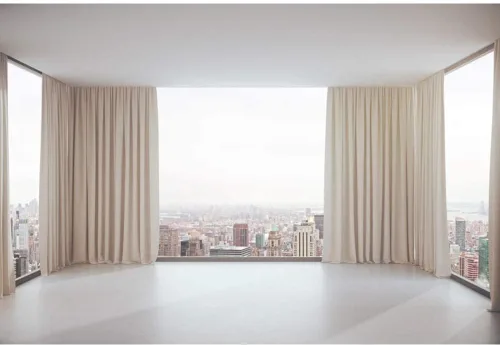 Miniatura 4 de 5 x 3 pies, ventana francesa, vista de fondo, paisaje de la ciudad, interior moderno, cortinas blancas para habitación, fotografía, telón de fondo