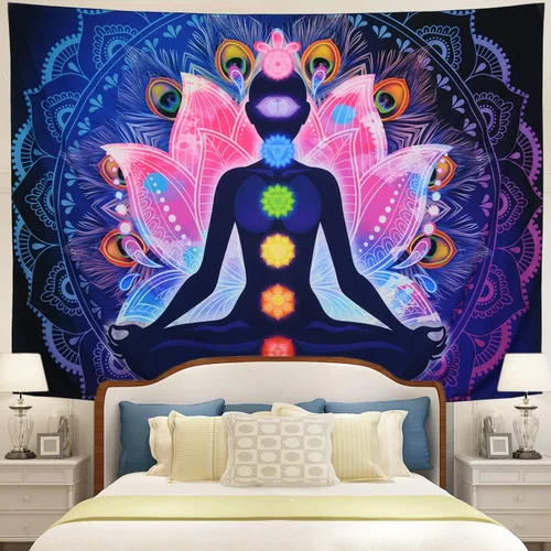 Miniatura 2 de Maccyafst Seven Chakra Yoga Meditación Colgante de Pared – Colorido Mandala Indio Hippie Chakra Tapiz para habitación de estudio (H51.2 W59.1)