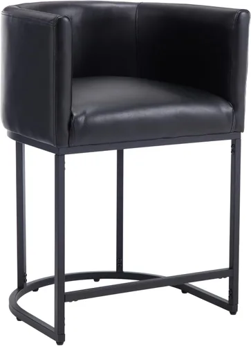 Miniatura 38 de Taburete de bar de lino de 32 pulgadas, taburete moderno de altura de barril con brazo, silla de mostrador tapizada, marco de metal negro para isla