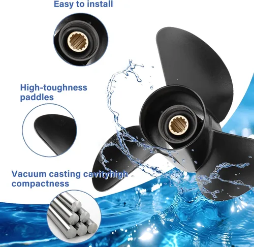 Miniatura 5 de 10.25 x 14/15/16-G Hélice fueraborda de acero inoxidable pulido/negro para motores Yamaha 40-60,13 dientes ranurados, RH, estilo semi cuchillo como