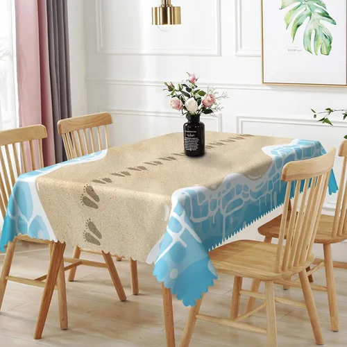 Miniatura 19 de Mantel oblongo, diseño de playa de 52 x 70 pulgadas, diseño de playa con estrellas de mar y olas de mar, con decoración impermeable y resistente a