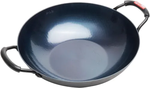 Miniatura 12 de ZhenSanHuan Wok de Hierro Martillado a Mano con Fondo Plano Apto para Inducción (32CM, Mango de Hierro)