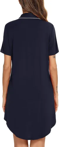 Miniatura 4 de Samring Camisón de pijama para mujer, manga cortalarga, con botones, camisón para dormir, camisón para novio, talla XXL