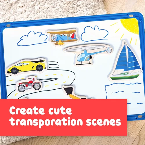 Miniatura 4 de Spark & Wow Imanes de madera Transporte Imanes para niños a partir de 2 años Juego abierto Se adhieren a refrigeradores, pizarras blancas