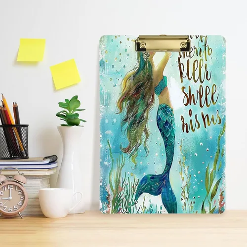 Miniatura 5 de Portapapeles de cola de sirena, diseño de moda, portapapeles de plástico tamaño carta para estudiantes, niños, mujeres y hombres, tablero de clip