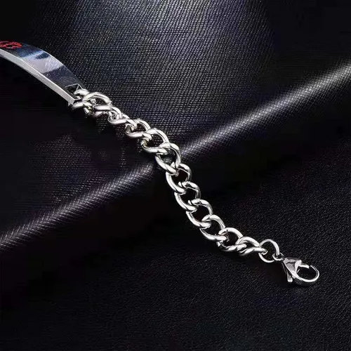 Miniatura 4 de TGLS Pulsera de alerta médica roja para mujeres y hombres, pulsera de emergencia de primeros auxilios de salud grabada ajustable de acero inoxidable