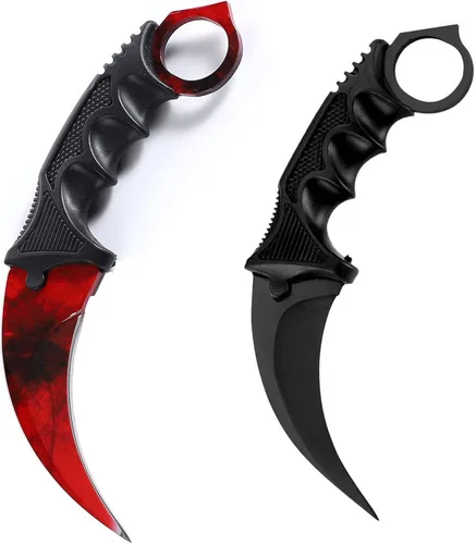 TOPOINT - Paquete de 2 cuchillos Karambit, hoja fija con funda y cordón para caza, campamento, supervivencia en el campo, colección (rojo negro)