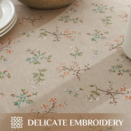 Miniatura 4 de Softalker Mantel rectangular bohemio de lino y algodón con borlas, mantel resistente con flores, mantel decorativo floral para cocina y comedor