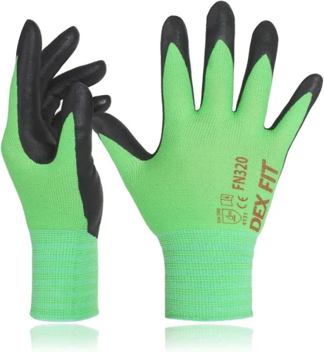 Miniatura 10 de DEX FIT FN320 - Guantes de trabajo de nitrilo, ajuste elástico 3D, agarre de potencia, recubierto de espuma resistente, fino y ligero de nailon Negro