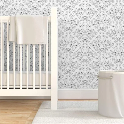Miniatura 6 de Spoonflower Papel tapiz para despegar y pegar, diseño textil de damasco de calavera, tela artística de Halloween, papel tapiz extraíble personalizado