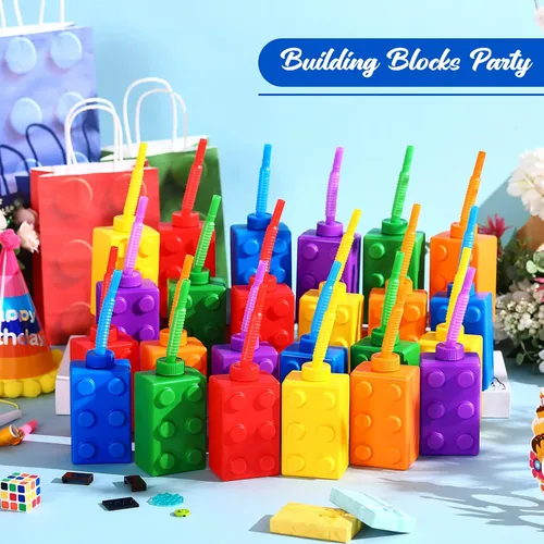 Miniatura 5 de Sawysine Juego de 24 vasos de bloques de construcción de 10 onzas, bloques reutilizables para fiestas, vasos de plástico de ladrillo