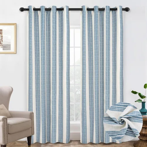 Miniatura 63 de DriftAway Chris Linen - Cortinas opacas con capa térmica y reductora de sonido, 63 pulgadas de largo para dormitorio, cortinas estampadas a rayas