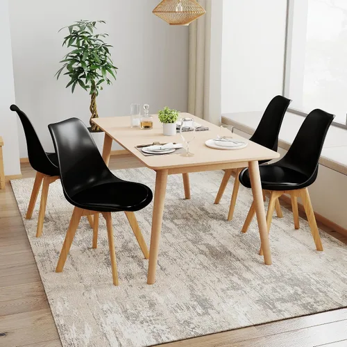 Miniatura 9 de NOBPEINT Juego de 2 sillas de comedor modernas de mediados de siglo, sillas tapizadas de piel sintética con respaldo curvo, silla de cocina de negro
